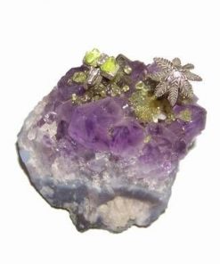 Cristal de ametist cu palmier, camila si olivina naturala