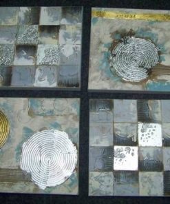 Set de 4 tablouri Feng Shui pentru bogatie auriu cu argintiu