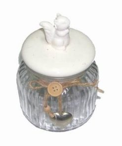 Vasuldecorativ din sticla si ceramica cu veverita si inima