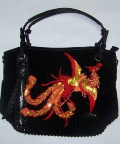 Geanta Feng Shui din catifea raiata, culoare neagra