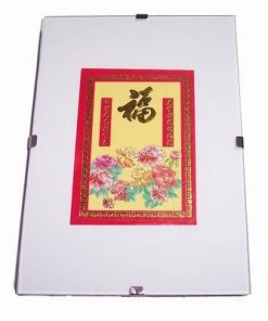 Tablou Feng Shui cu flori de bujor si ideograma norocului