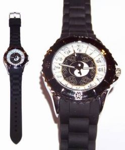 Ceas quarz - Yin-Yang negru si cele 12 semne zodiacale