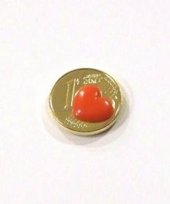 Moneda de 1 cent placata cu aur de 18 K si inima rosie