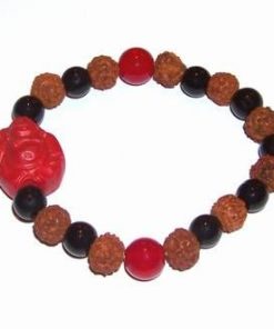 Bratara cu Rudraksha, 5 fete, cristal de coral si sfere