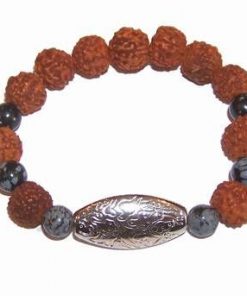 Bratara din Rudraksha,cu cristale de obsidian