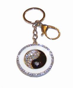 Breloc placat Yin - Yang, cu strasuri, pe lant placat
