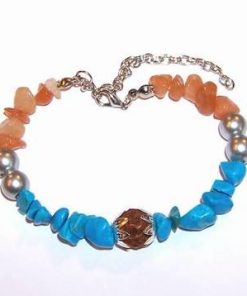 Bratara Feng Shui cu Rudraksha, turcoaz, perlute argintii