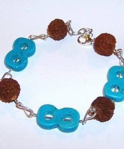 Bratara cu cifra 8 din argint, howlit albastru si Rudraksha