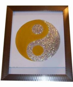 Tablou Feng Shui pictat manual - Yin-Yang galben - argintiu