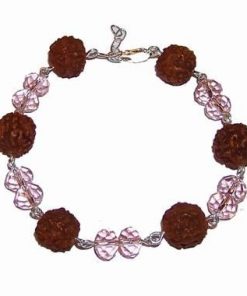 Bratara din argint cu Rudraksha si cristale roz