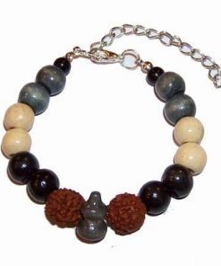 Bratara cu Rudraksha, sfere si Wu Lou din lemn - unisex