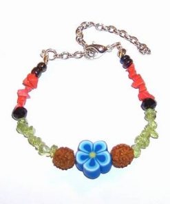 Bratara cu Rudraksha, olivina si coral - pentru copii