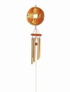 Clopotel Feng Shui de vant cu 5 tuburi goale si Moneda