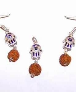 Set din argint cu Rudraksha, Mana lui Fatima si Ochiul HAMSA