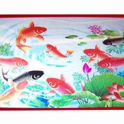 Tablou Feng Shui 3D cu pesti si ideograme de bun augur