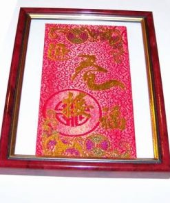 Tablou Feng Shui cu ideograme norocoase, moneda si liliac