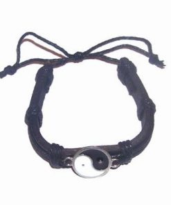 Bratara reglabila, unisex, din piele, cu Yin-Yang