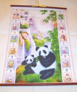 Stampa cu bambusi si familie de panda