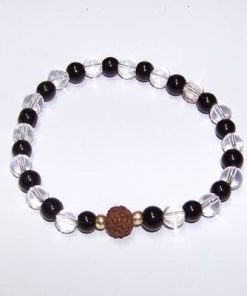 Bratara cu Rudraksha si sfere negre/transparente, pe elastic